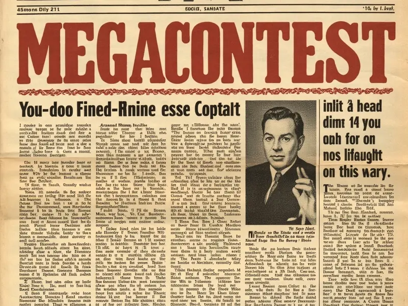 Vintage newspaper folded to show fantasy cricket blog section, crimson header type
