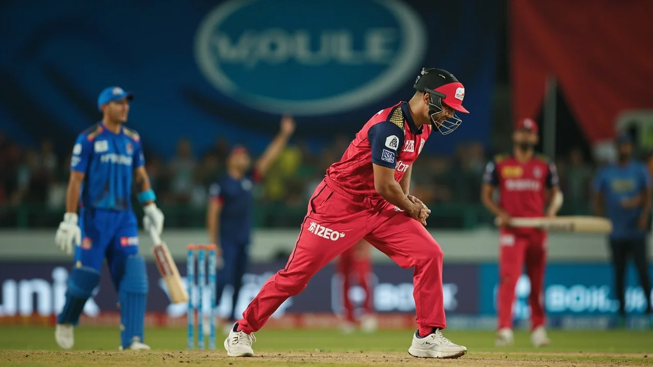 Medium tactical view of an IPL field set with fielders in catching positions and a bowler at the top of his mark, used here as the visual marker for the Impact Player rule's tactical substitution window and the role pressures it places on all-rounders