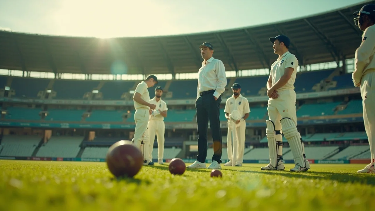 Medium tactical framing of a cricket field under lights with multiple players mid-stride, used here as a context shot for the 2009 IPL's logistical shift to South Africa and its regulatory aftermath