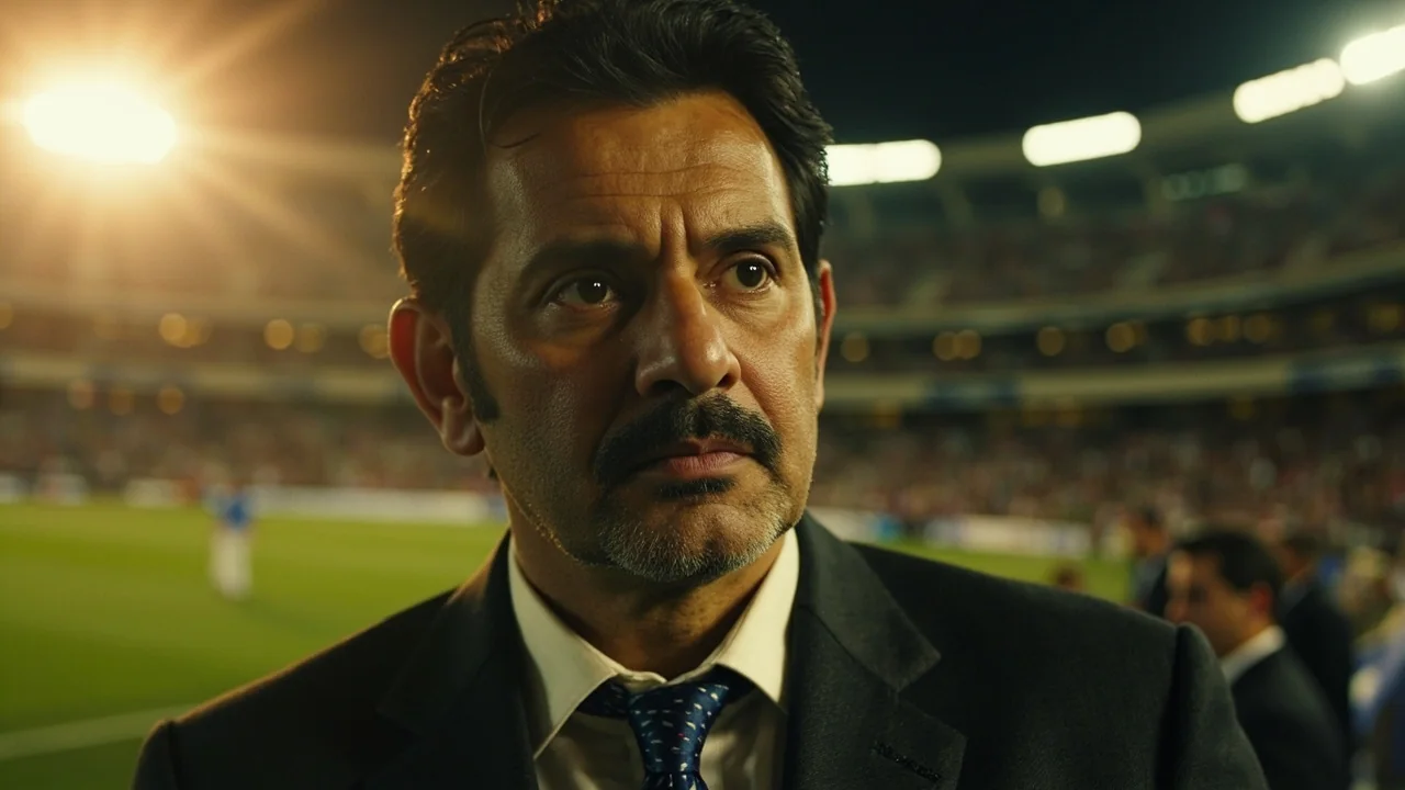 Editorial close-up of a player in cricket whites at the crease, face half-turned, in low afternoon light, used here as a sideline reaction frame to the SAFEMA verdict narrative